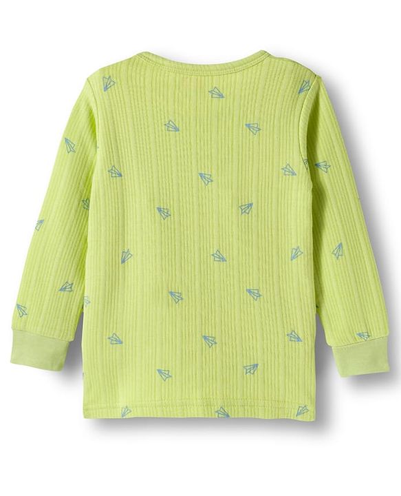 Babyhug Knit Full Sleeves Pullover & Sleeveless Thermal Vest & Pant Set with Origami Plane Print - Green