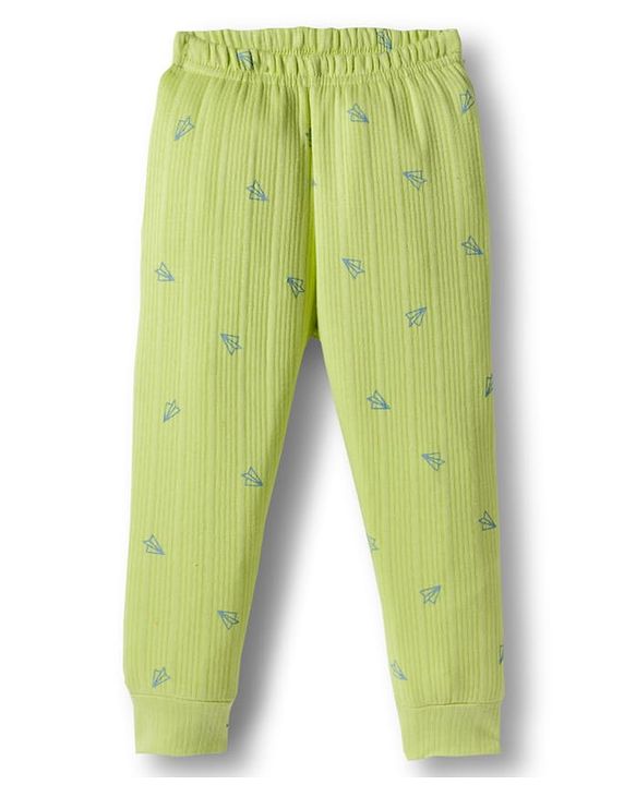 Babyhug Knit Full Sleeves Pullover & Sleeveless Thermal Vest & Pant Set with Origami Plane Print - Green