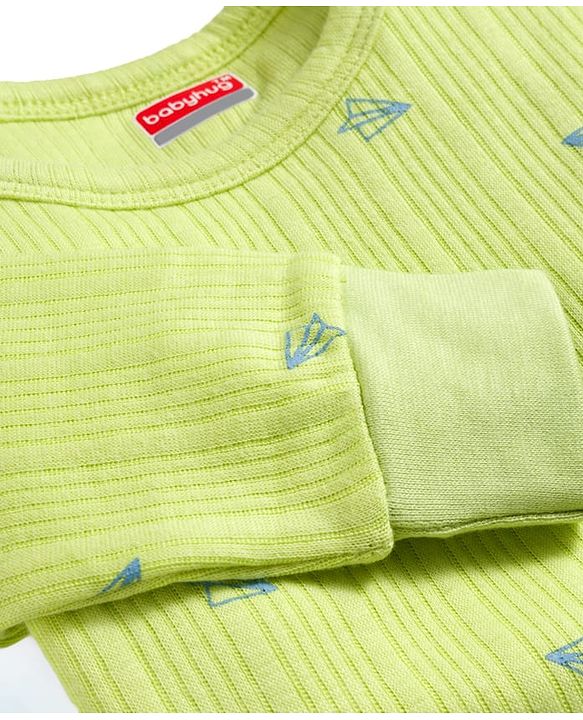 Babyhug Knit Full Sleeves Pullover & Sleeveless Thermal Vest & Pant Set with Origami Plane Print - Green
