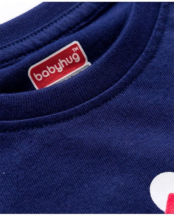 Babyhug Cotton Knit Full Sleeves Night Suit With Santa Print - Navy Blue