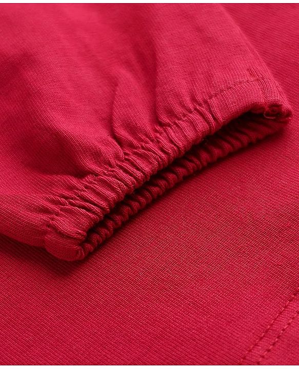 Babyhug 100 % Cotton Knit Full Sleeves Top with Sequined Heart - Red