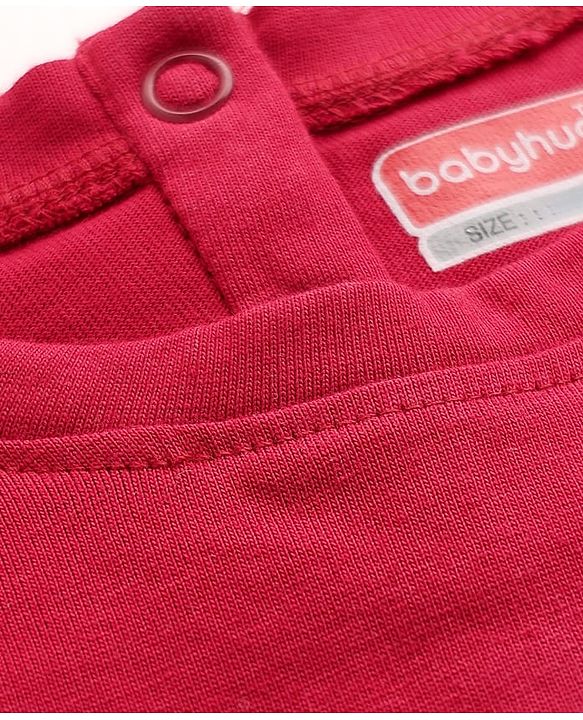 Babyhug 100 % Cotton Knit Full Sleeves Top with Sequined Heart - Red
