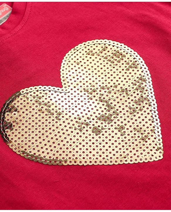 Babyhug 100 % Cotton Knit Full Sleeves Top with Sequined Heart - Red