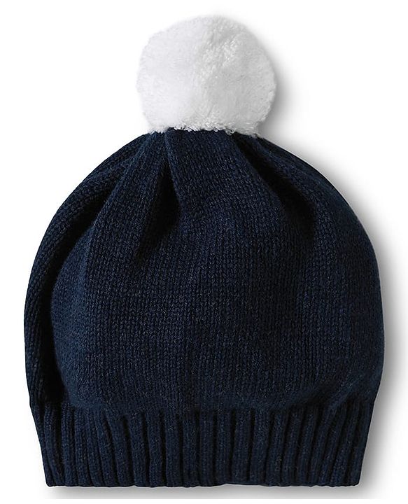 Babyhug Cotton Knitted Full Sleeves Striped Sweater Set With Cap - Navy Blue