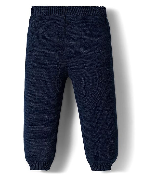 Babyhug Cotton Knitted Full Sleeves Striped Sweater Set With Cap - Navy Blue