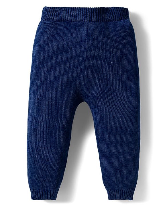 Babyhug Cotton Knitted Full Sleeves Striped Sweater Set With Cap - Navy Blue & Yellow