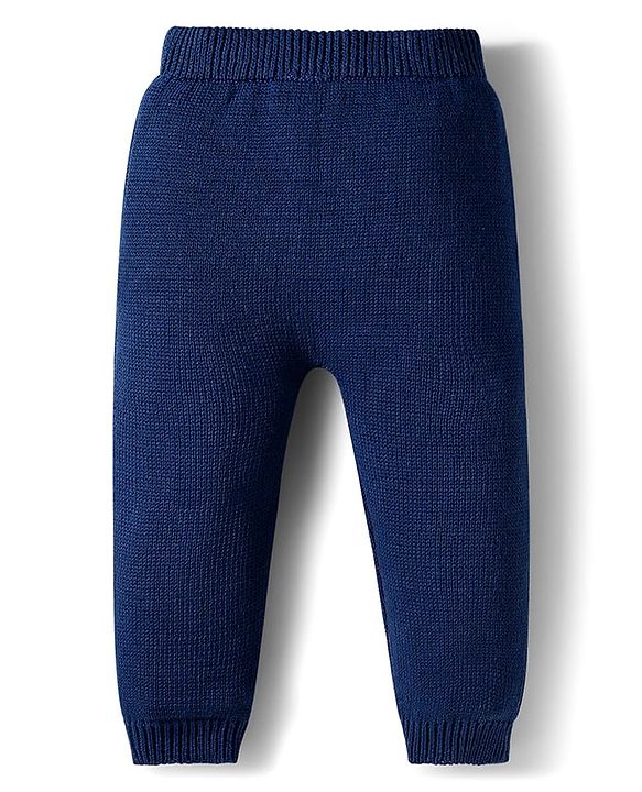Babyhug Cotton Knitted Full Sleeves Striped Sweater Set With Cap - Navy Blue & Yellow