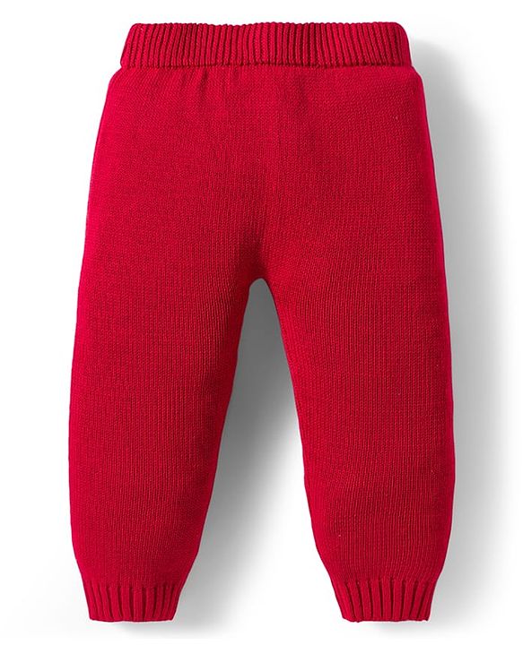 Babyhug Cotton Knit Full Raglan Sleeves Striped Sweater Set with Cap - Red