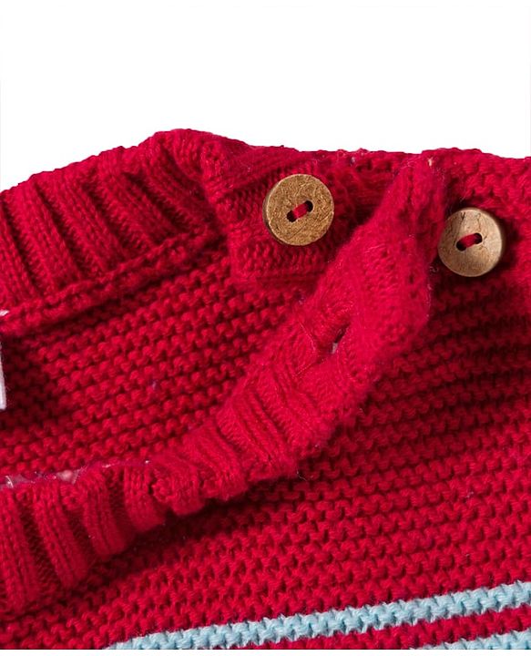 Babyhug Cotton Knit Full Sleeves Sweater Set with Cap  & Stripes - Red