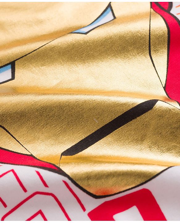 Pine Kids Marvel Single Jersey Knit Oversized Drop Shoulder Half Sleeves T-Shirt and Shorts Set with Avengers Iron Man Graphics - Red & White