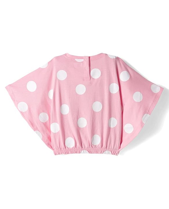 Babyhug 100 % Cotton Knit Half Sleeves Top with Polka Dot & Sequined Heart - Pink