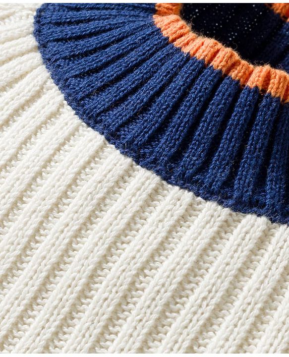 Babyhug Cotton Knitted Full Raglan Sleeves Solid Sweater Set With Cap - Navy Blue & White