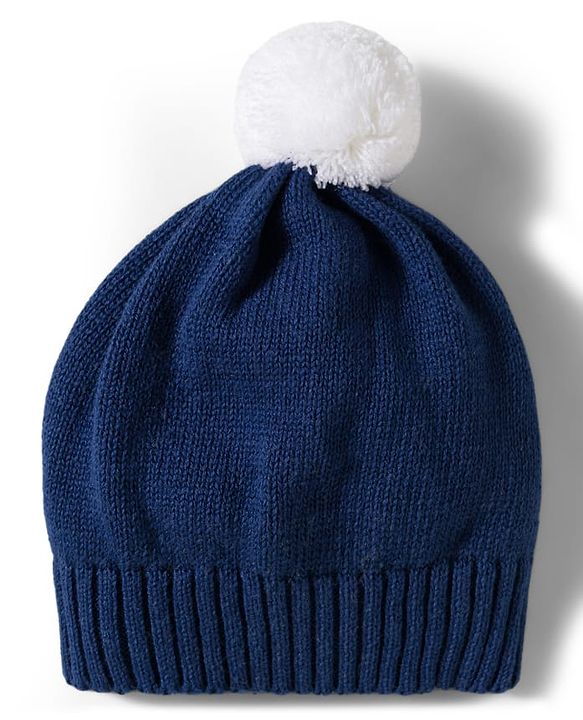 Babyhug Cotton Knitted Full Raglan Sleeves Solid Sweater Set With Cap - Navy Blue & White