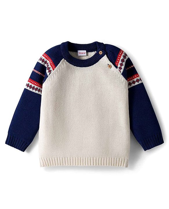 Babyhug Cotton Knit Full Raglan Sleeves Sweater Set with Fair Isle Design & Cap - Navy Blue