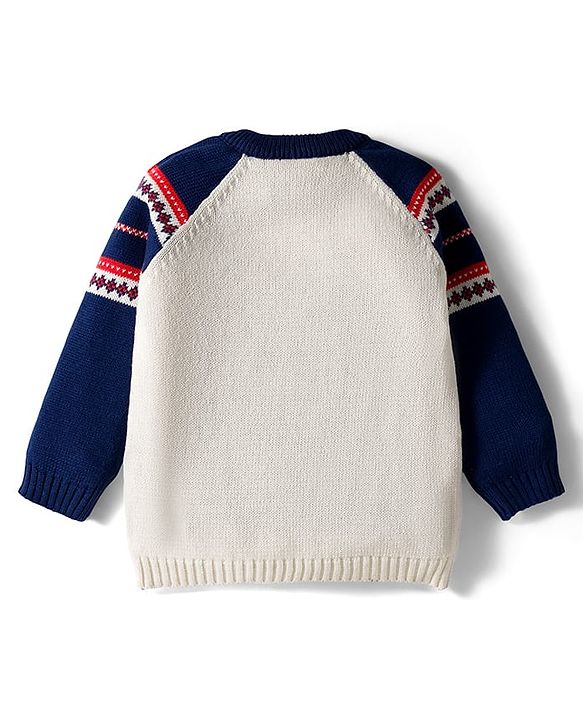 Babyhug Cotton Knit Full Raglan Sleeves Sweater Set with Fair Isle Design & Cap - Navy Blue
