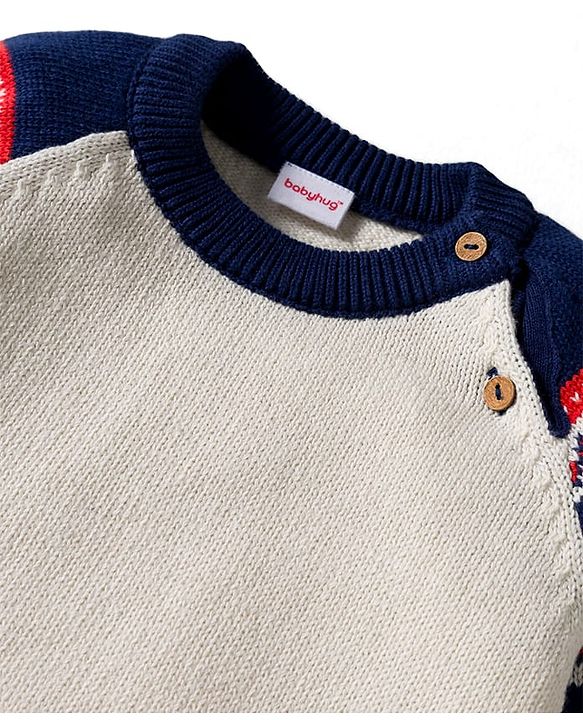 Babyhug Cotton Knit Full Raglan Sleeves Sweater Set with Fair Isle Design & Cap - Navy Blue