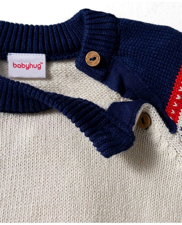 Babyhug Cotton Knit Full Raglan Sleeves Sweater Set with Fair Isle Design & Cap - Navy Blue
