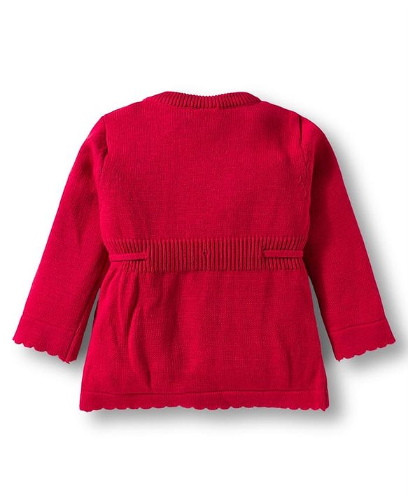 Babyhug Cotton Knit Full Sleeves Pullover Sweater Set with Cap & Cable Knit Design - Red