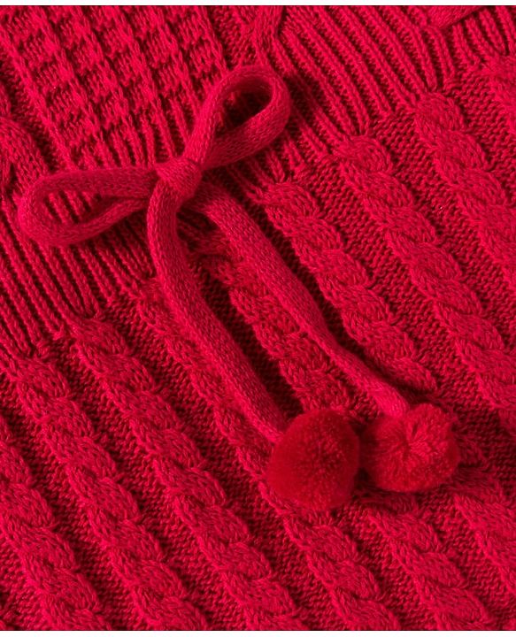 Babyhug Cotton Knit Full Sleeves Pullover Sweater Set with Cap & Cable Knit Design - Red