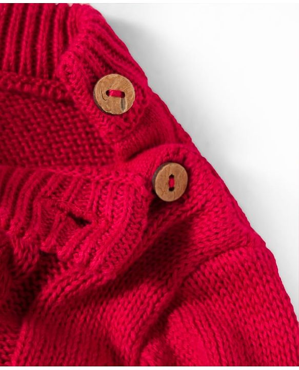Babyhug Cotton Knit Full Sleeves Pullover Sweater Set with Cap & Cable Knit Design - Red
