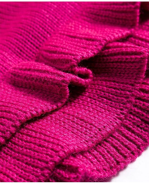 Babyhug Knit Full Raglan Sleeves A-Line Woollen Dress with Cable Knit Design - Dark Pink