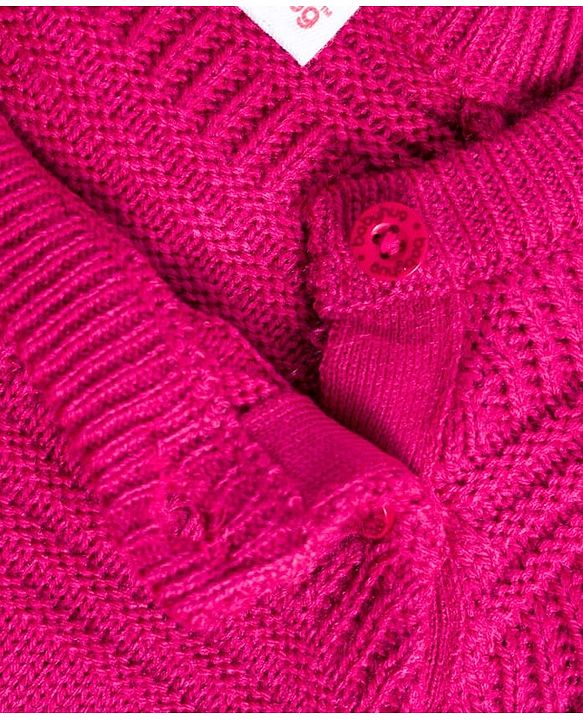 Babyhug Knit Full Raglan Sleeves A-Line Woollen Dress with Cable Knit Design - Dark Pink