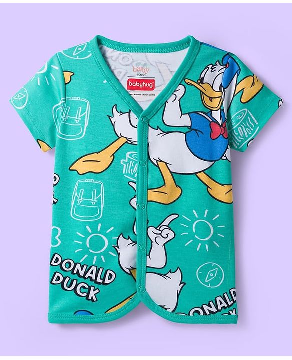 Babyhug Disney Interlock Knit Half Sleeves Jhablas With Donald Duck Print Pack Of 3 - Yellow Light Blue & Sea Green