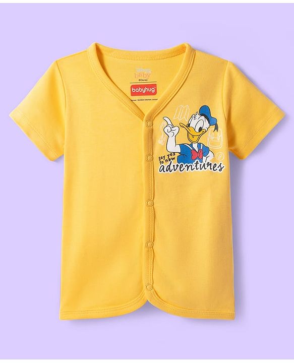 Babyhug Disney Interlock Knit Half Sleeves Jhablas With Donald Duck Print Pack Of 3 - Yellow Light Blue & Sea Green