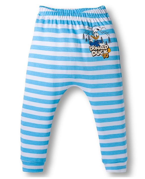 Babyhug Disney Interlock Knit Full Length Diaper Leggings With Donald Duck Graphics Pack Of 3 - Light Blue Sea Green & Yellow
