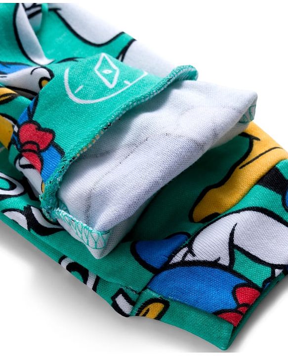 Babyhug Disney Interlock Knit Full Length Diaper Leggings With Donald Duck Graphics Pack Of 3 - Light Blue Sea Green & Yellow