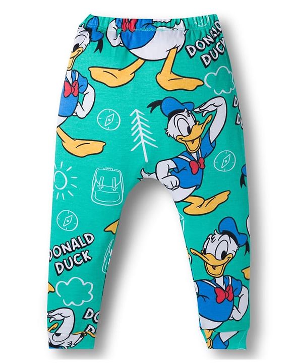 Babyhug Disney Interlock Knit Full Length Diaper Leggings With Donald Duck Graphics Pack Of 3 - Light Blue Sea Green & Yellow