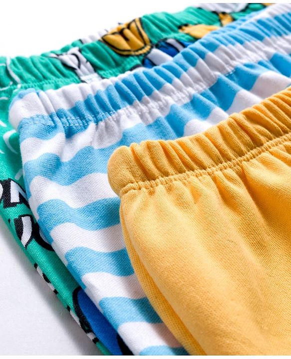 Babyhug Disney Interlock Knit Full Length Diaper Leggings With Donald Duck Graphics Pack Of 3 - Light Blue Sea Green & Yellow