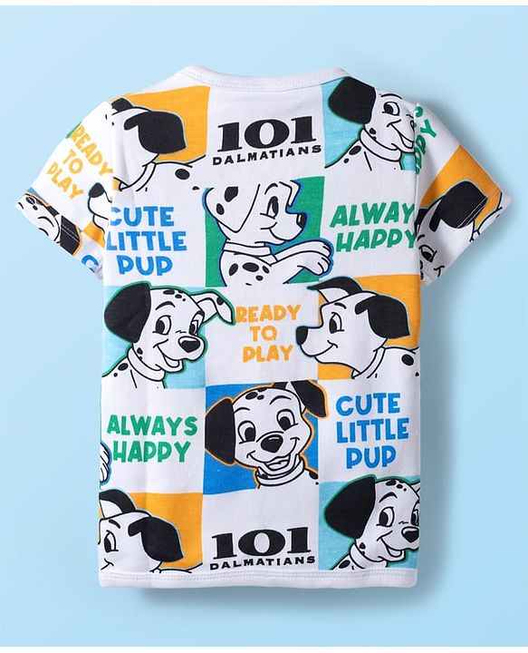 Babyhug Disney Interlock Knit Half Sleeves Jhablas With Dalmatians Print Pack Of 3 - White Blue & Sea Green