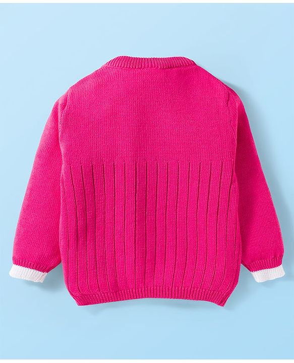 Babyhug Cotton Knit Full Sleeves Sweater Set with Bow Applique & Cap - Dark Pink
