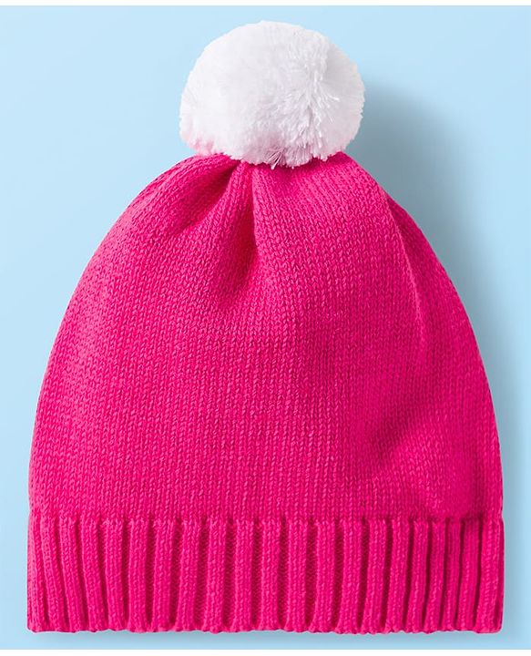 Babyhug Cotton Knit Full Sleeves Sweater Set with Bow Applique & Cap - Dark Pink