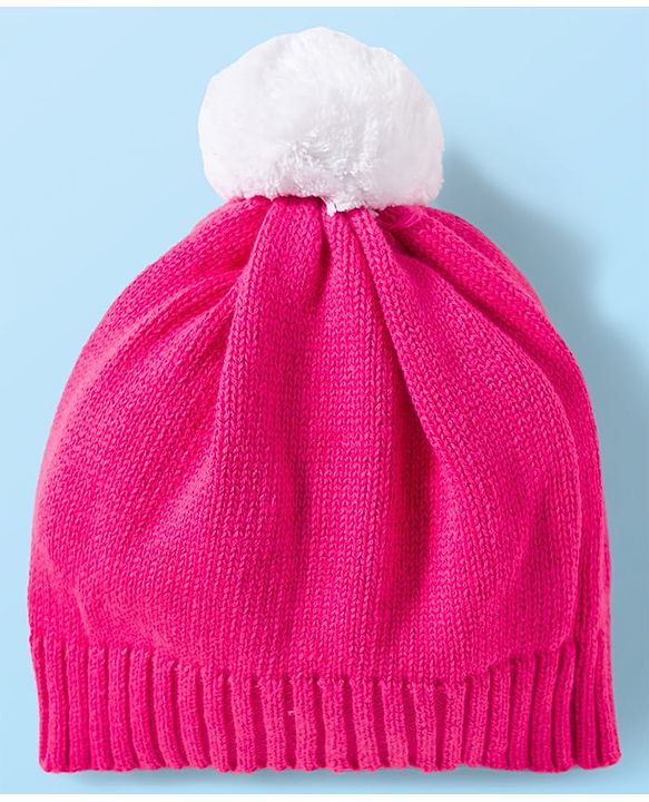 Babyhug Cotton Knit Full Sleeves Sweater Set with Bow Applique & Cap - Dark Pink