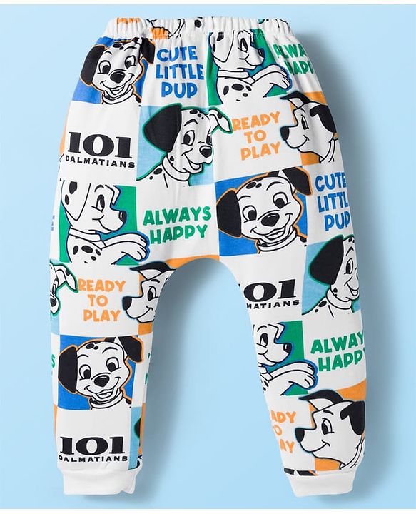 Babyhug Disney Interlock Knit Full Length Diaper Leggings With 101 Dalmatians Graphics Pack of 3 - Blue White & Sea Green