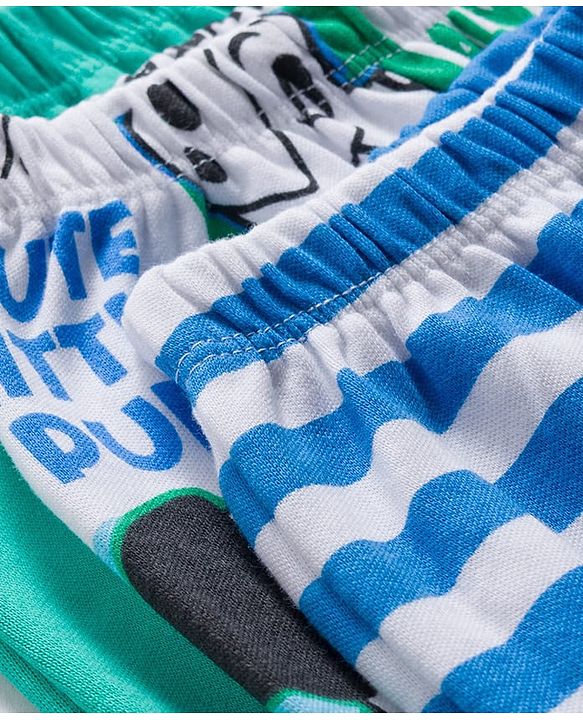 Babyhug Disney Interlock Knit Full Length Diaper Leggings With 101 Dalmatians Graphics Pack of 3 - Blue White & Sea Green