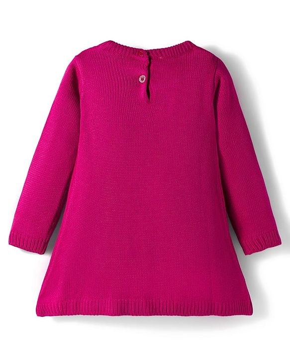 Babyhug Knitted Full Sleeves Woollen Dress With Cable Knit Design - Dark Pink