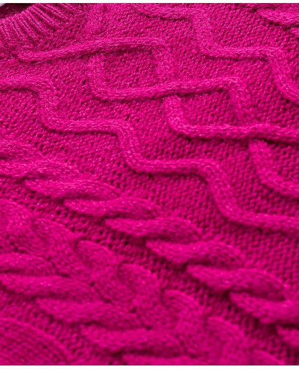Babyhug Knitted Full Sleeves Woollen Dress With Cable Knit Design - Dark Pink