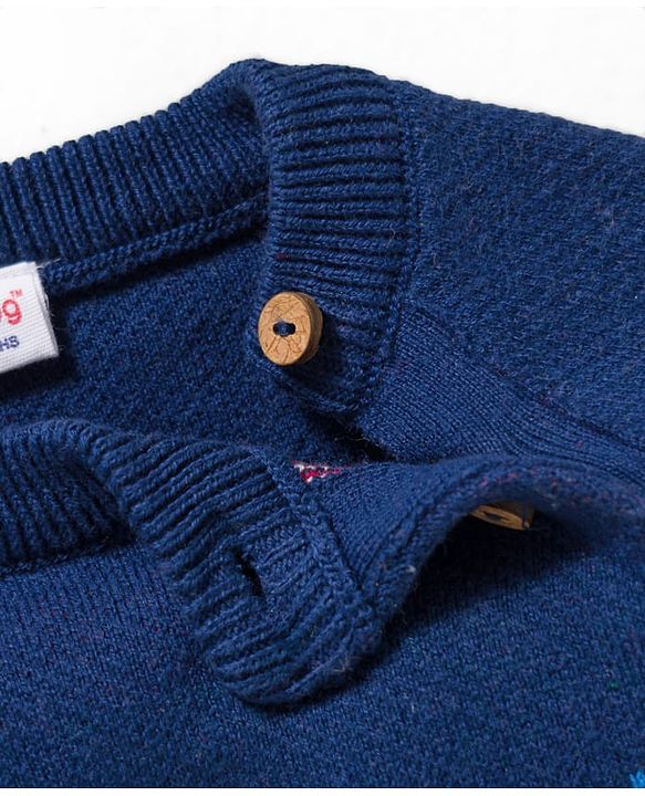 Babyhug Cotton Knit Full Sleeves Sweater Set with Cap  & Star Design - Navy Blue
