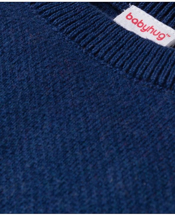 Babyhug Cotton Knit Full Sleeves Sweater Set with Cap  & Star Design - Navy Blue