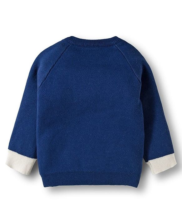 Babyhug Cotton Knit Full Sleeves Sweater Set with Cap  & Star Design - Navy Blue