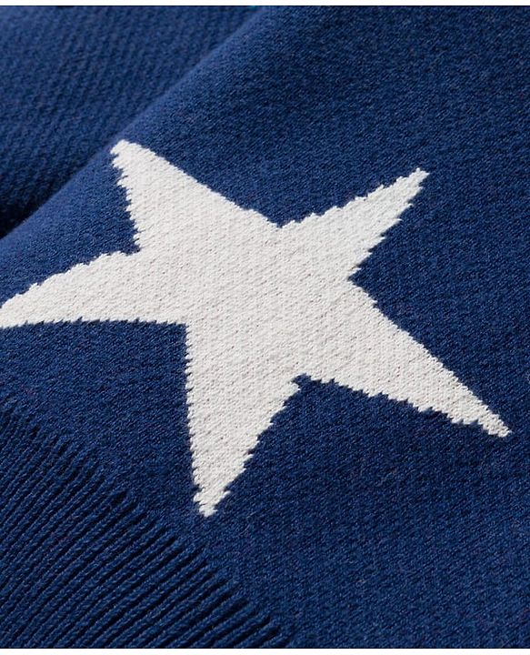 Babyhug Cotton Knit Full Sleeves Sweater Set with Cap  & Star Design - Navy Blue