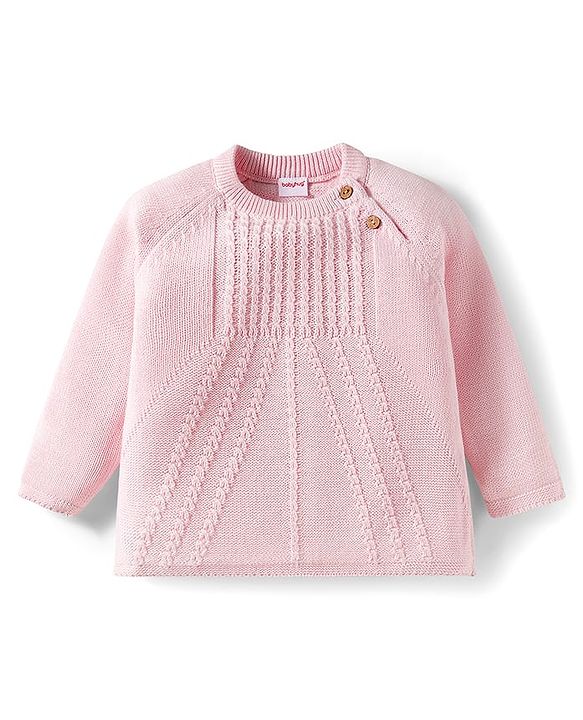 Babyhug Cotton Knit Full Sleeves Pullover Sweater Set with Cap & Cable Knit Design - Pink