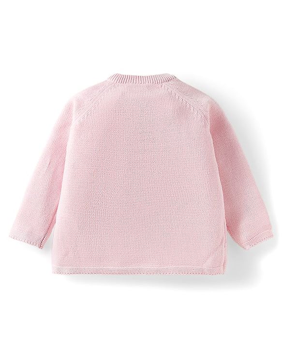 Babyhug Cotton Knit Full Sleeves Pullover Sweater Set with Cap & Cable Knit Design - Pink