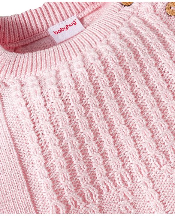 Babyhug Cotton Knit Full Sleeves Pullover Sweater Set with Cap & Cable Knit Design - Pink