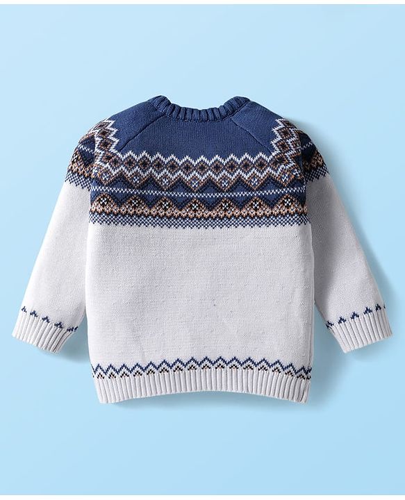 Babyhug Knit Full Raglan Sleeves Pullover Sweater Set with Cap & Aztec Design - Navy Blue