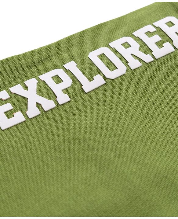 Babyhug French Terry Knit  Full Length Track Pant with Pockets & Explore Text Print - Green