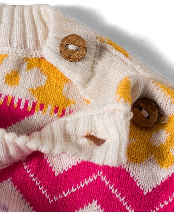 Babyhug Cotton Knitted Full Sleeves Sweater Set With Floral Design & Cap - Pink & White
